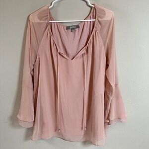 Marled‎ Pink Top Sheer Fairy Bell Sleeve Blouse Large Boho Romantic Cottagecore